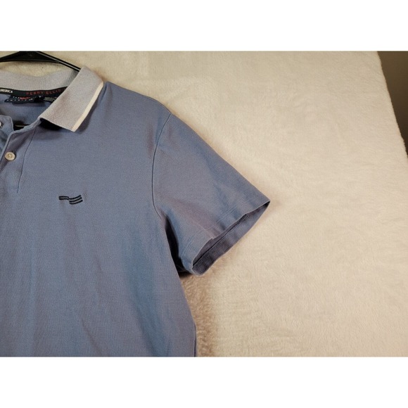 Perry Ellis‎ America Polo Shirt Youth Large Blue Knit Short Sleeve Logo Collared - Picture 5 of 7